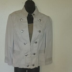 Classic Double-Breasted Women's Military Style Jacket - Light Beige
